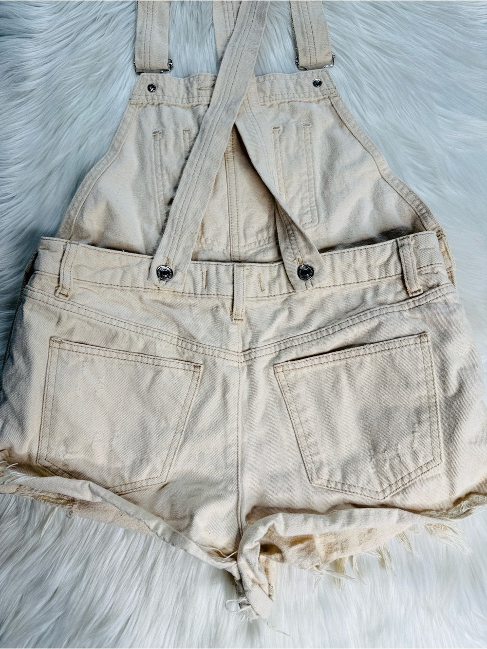 Free People We The Free Cream June Denim Short Overalls - Picture 7 of 9